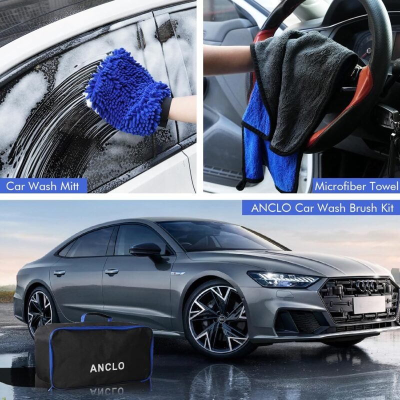 62'' Car Wash Brush with Long Handle, Scratch-Free Car Wash Mop Kit with Wheel Tire Brush, Wash Mitt Towel, Windshield Squeegee, Car Cleaning Brush Kit for Cars RV Truck Boat - Image 7
