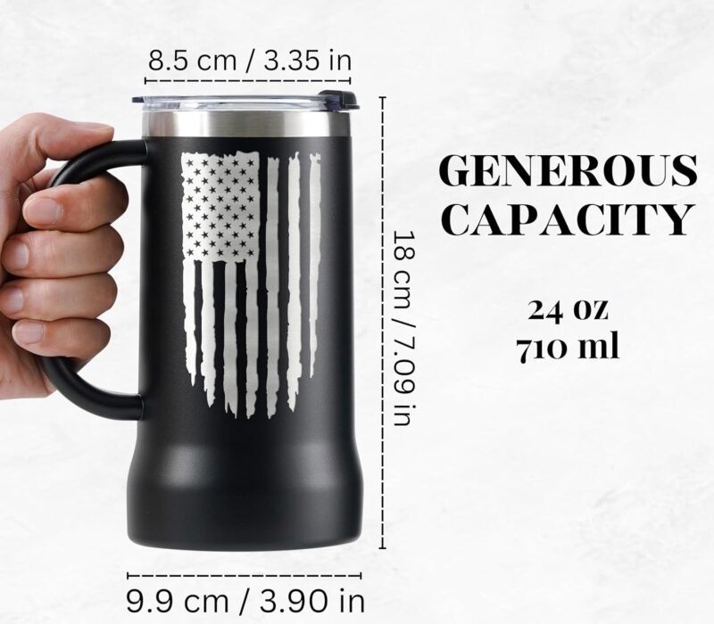 Onebttl Personalized Beer Stein, Beer Mug with Handle - Gifts for Beer Lovers, Men Who Have Everything on Birthday, Christmas - Customized Patriotic US Flag Gifts, Monogram 24 oz Cup, J - Image 3