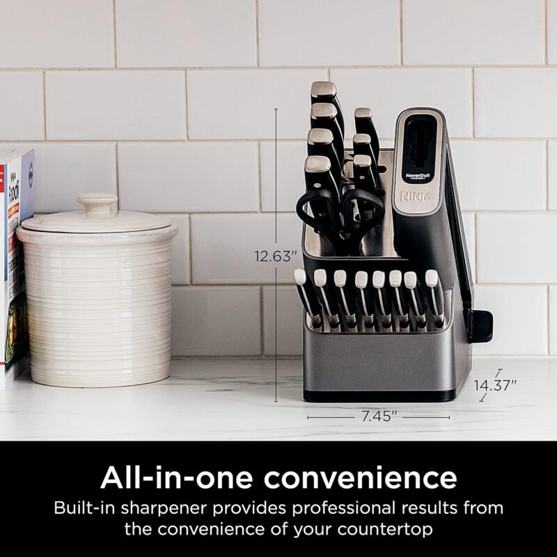 Ninja K32017 Foodi NeverDull Premium Knife System, 17 Piece Knife Block Set with Built-in Sharpener, German Stainless Steel Knives, Black - Image 6