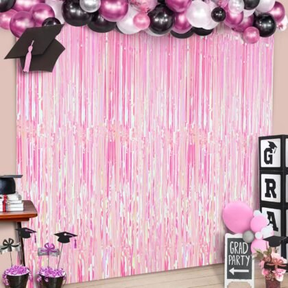 KatchOn, XtraLarge Iridescent Pink Backdrop Curtain - 3.2x8 Feet | Pink Streamers for Birthday Decorations | Iridescent Backdrop for Iridescent Party Decorations | Pink Graduation Decorations 2025