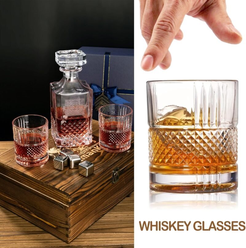 Whiskey Decanter, Decanter Sets for Men, Whiskey Glasses, Stainless Steel Whiskey Stones and Tongs with Wooden Gift Box, Father's Day Gifts for Dad, Retirement Birthday Gifts for Men - Image 3