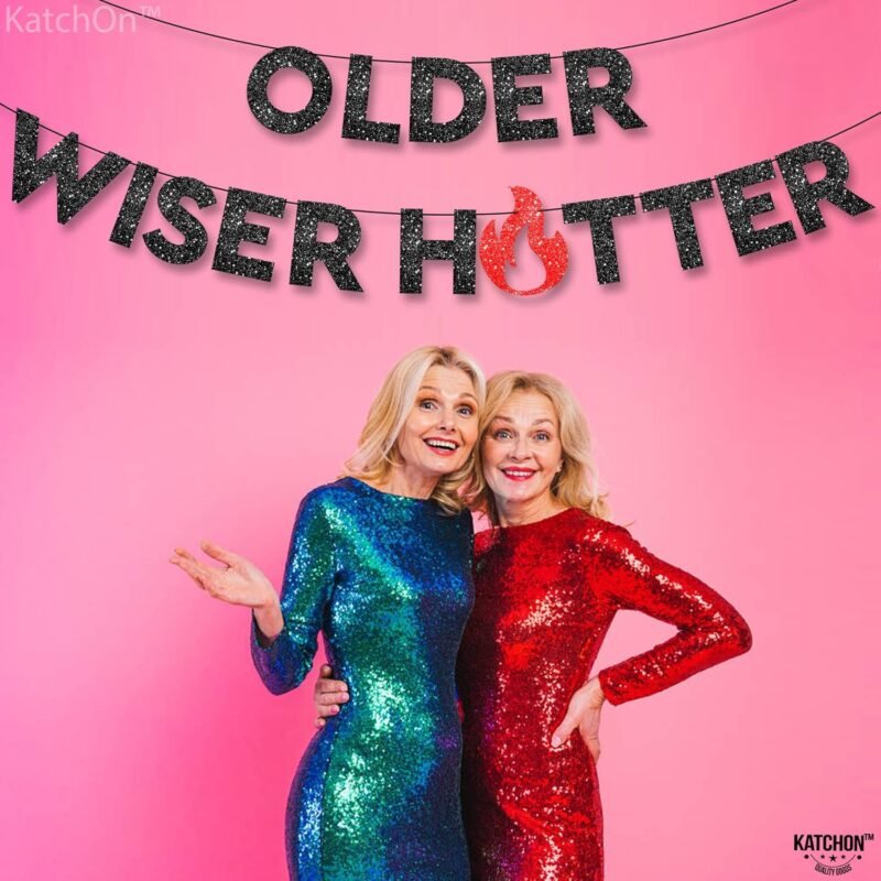 KatchOn Older Wiser Hotter Glitter Black Banner - 10 Feet, Reusable, Adult Birthday Decorations - Image 3