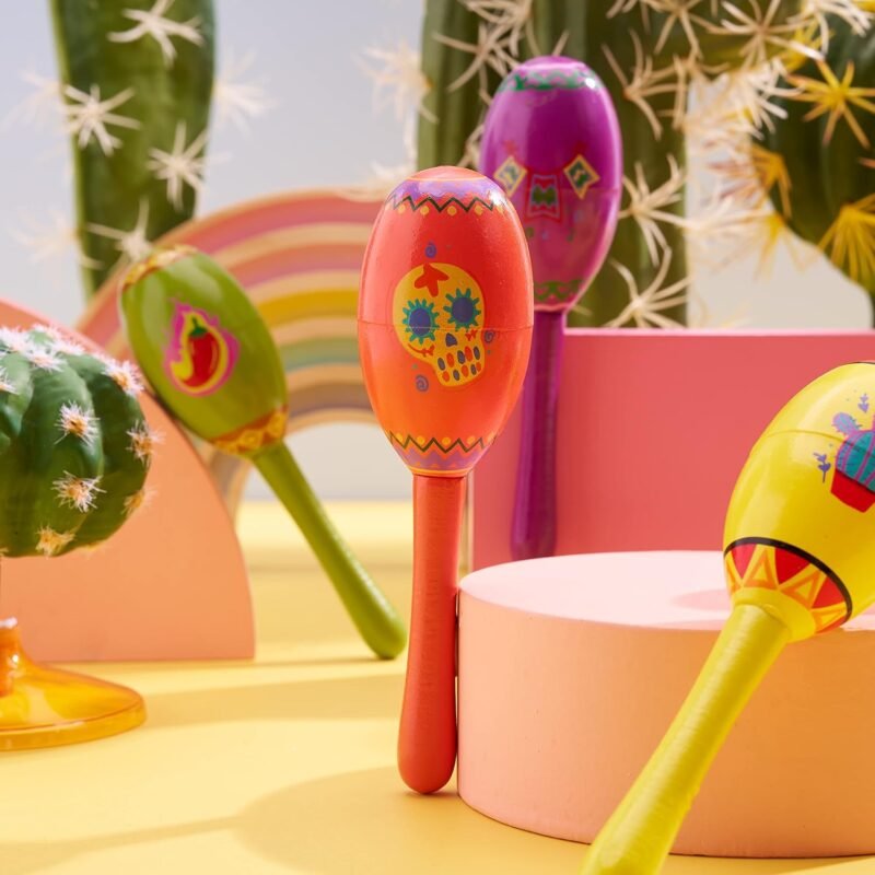 JOYIN 9 Pcs Fiesta Wooden Maracas 9 Designs Noisemaker for Cinco De Mayo Party Favors, Mexican Musical Fun, Carnivals, Taco Tuesday Event, Mexican Decorations, Luau Party - Image 7