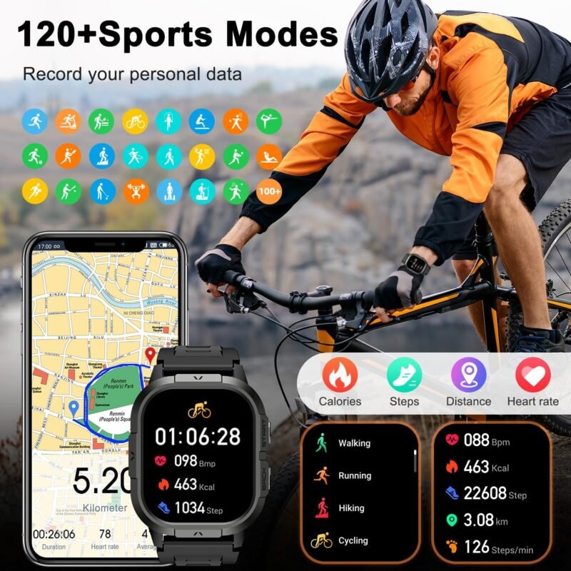 Smart Watch for Men Fitness Tracker: Make/Answer Call Military Smart Watches for Men Digital Mens Watches Running Waterproof Smartwatch Android Phones iPhone Samsung Compatible Heart Rate Monitor - Image 4