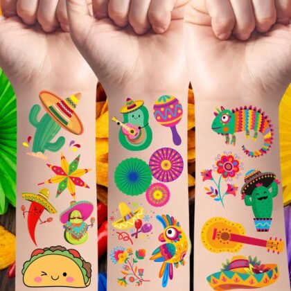 Cinco De Mayo Temporary Tattoos - Cinco De Mayo Decorations Fiesta Party Decorations Supplies Accessories Traditional Mexico Fiesta Party Favors Mexican Design Taco Celebration Gift Idea For Family