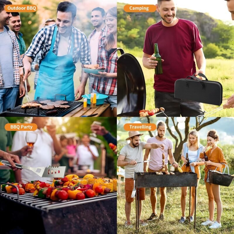 11Pcs Stainless Steel BBQ Grilling Accessories Set, Dad Gifts for Fathers Day Grilling Gifts,Portable Practical Grill Tools Utensils Kit with Storage Bag for Outdoor Grill Camping Backyard - Image 7
