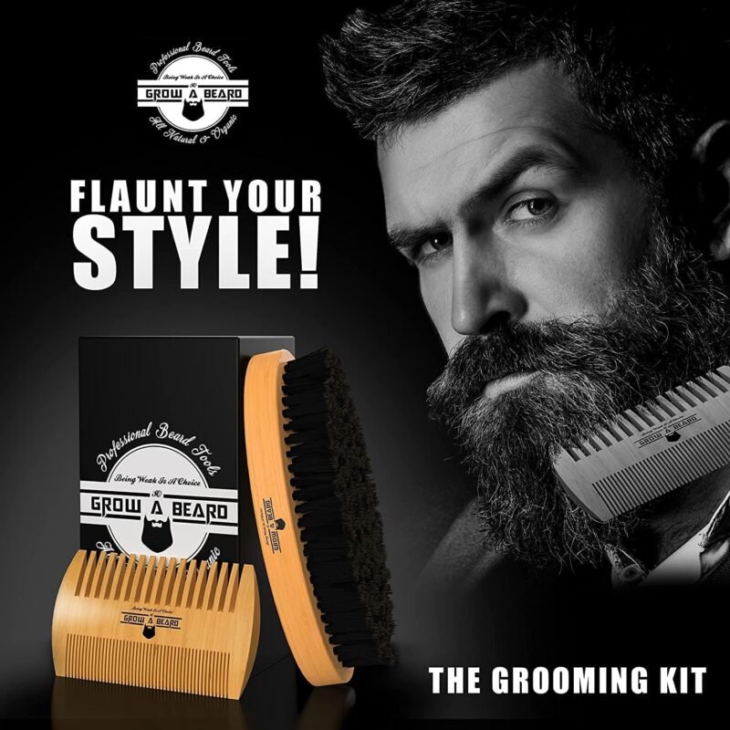 Beard Straightener Grooming Kit for Men, Beard Growth Kit, Wash, Brush & Comb, Unscented Growth Oil, All Natural Chanel Balm, Conditioner, Razor & Scissors, Great Gift Idea for Men's (Bamboo) - Image 5