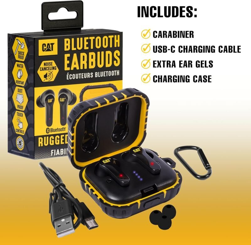 CAT Bluetooth Noise Canceling Ear Buds - Rugged Wireless Work Earbuds, Bluetooth Work Headphones, Dust Proof, Shock Proof, Water Resistant, Compatible with Apple, Android - Image 2
