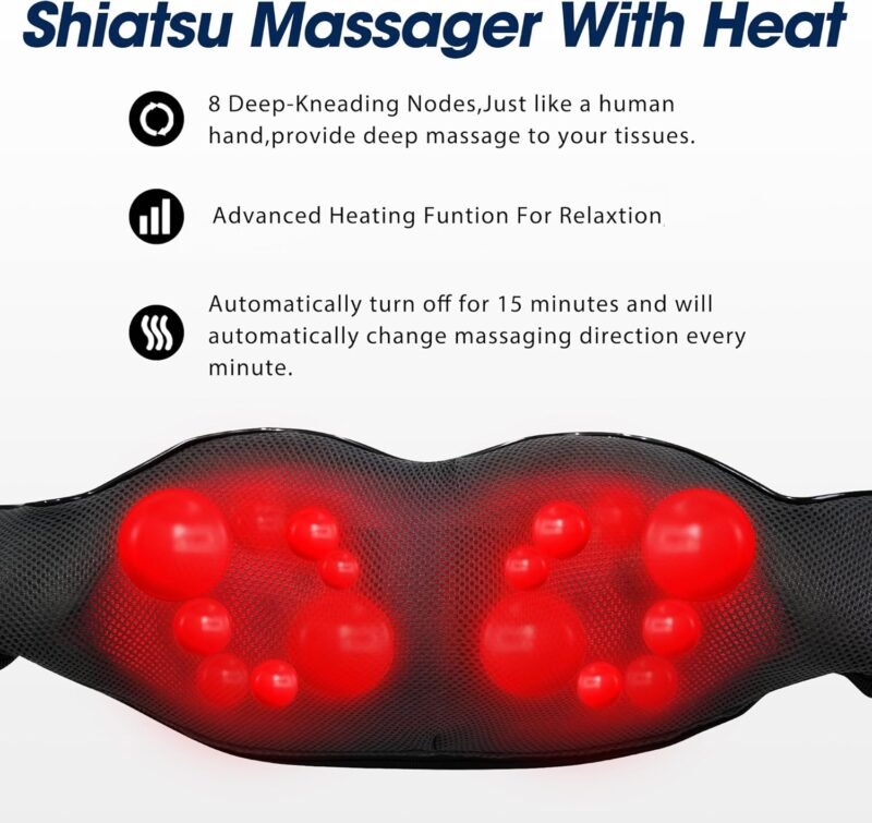 Shiatsu Neck and Back Massager with Heat,Electric Deep Tissue Kneading Neck and Shoulder Massage,Best Gifts for Women Men Mom Dad Mothers Fathers Day Birthday Gift(NOT Cordless) - Image 2