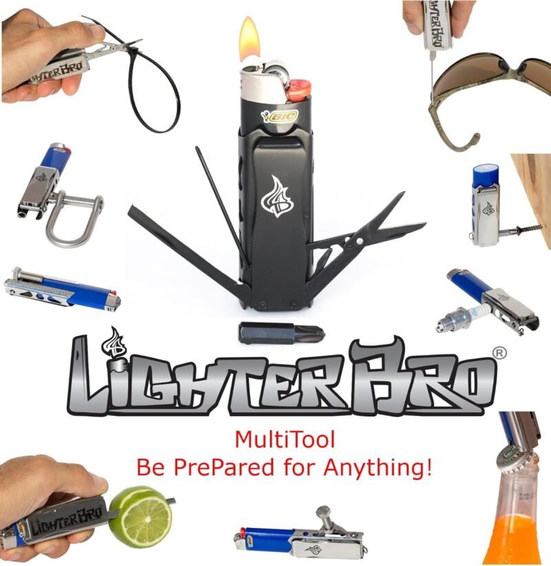 LighterBro Pro Lighter Sleeve - Multi-Tool - 420 Stainless Steel - Easily Fits Your Favorite Lighters - Includes Mini Pocket Knife, Ruler, Scissors, Screwdriver, Poker, Key Ring & More (Black) - Image 7