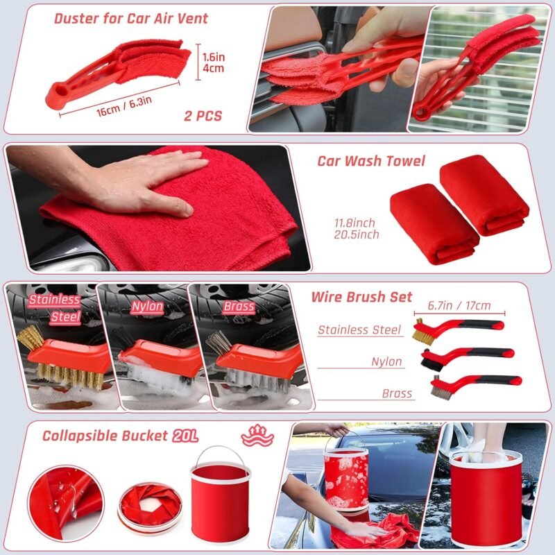 37PCS Car Detailing Kit Interior Cleaner, Auto Detailing Kit, Car Vacuum Car Interior Detailing Kit, Car Wash Kit with Bucket Detailing Brush Set Car Accessories for Motorcycle, Cars, Bikes, Wheels - Image 6