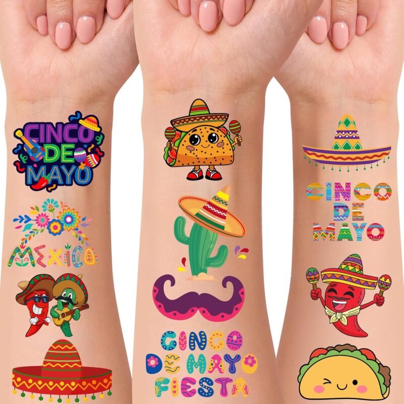 Cinco De Mayo Temporary Tattoos - Cinco De Mayo Decorations Fiesta Party Decorations Supplies Accessories Traditional Mexico Fiesta Party Favors Mexican Design Taco Celebration Gift Idea For Family - Image 2