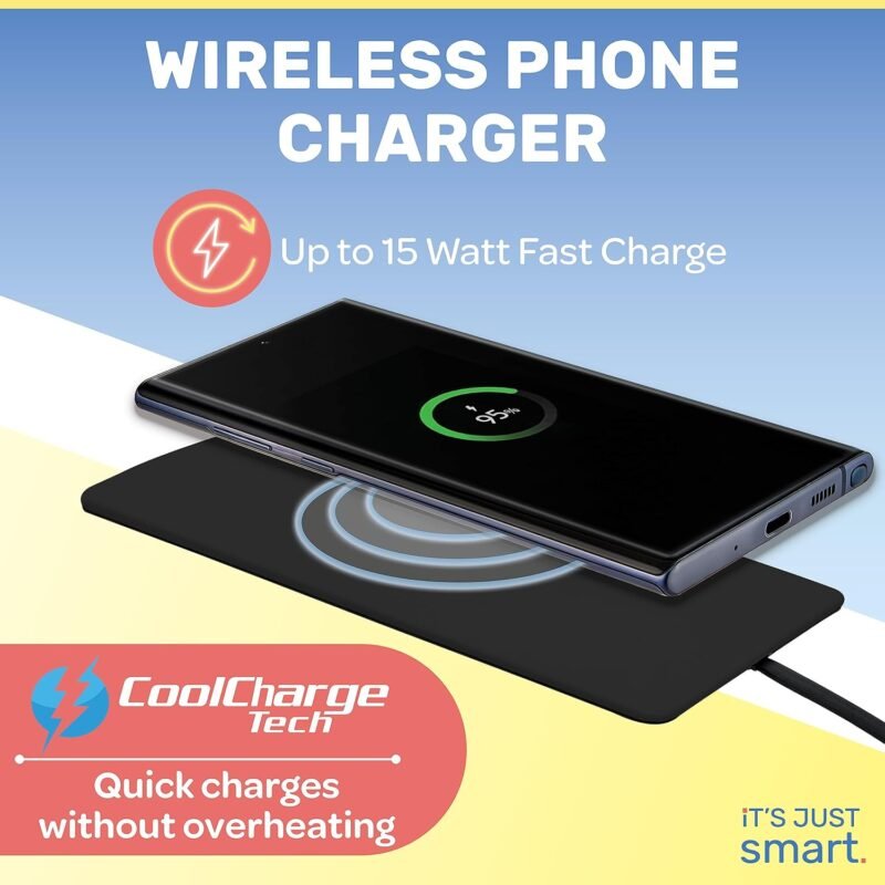 Ultra Slim Universal Wireless Charger - Upto 15W Max Phone Charger Compatible with All Qi Enabled Phones - Smart Charging Pad for Multiple Devices (Adapter Not Included) Black - Image 2