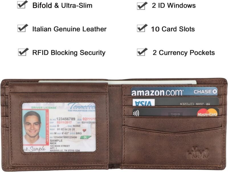 Wallet for Men-Genuine Leather RFID Blocking Bifold Stylish Wallet With 2 ID Window - Image 3