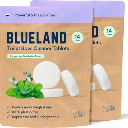 BLUELAND Toilet Bowl Cleaner Tablets, 28 Count, Peppermint Eucalyptus, Plastic-Free, No Harsh Chemicals, Plant-Based