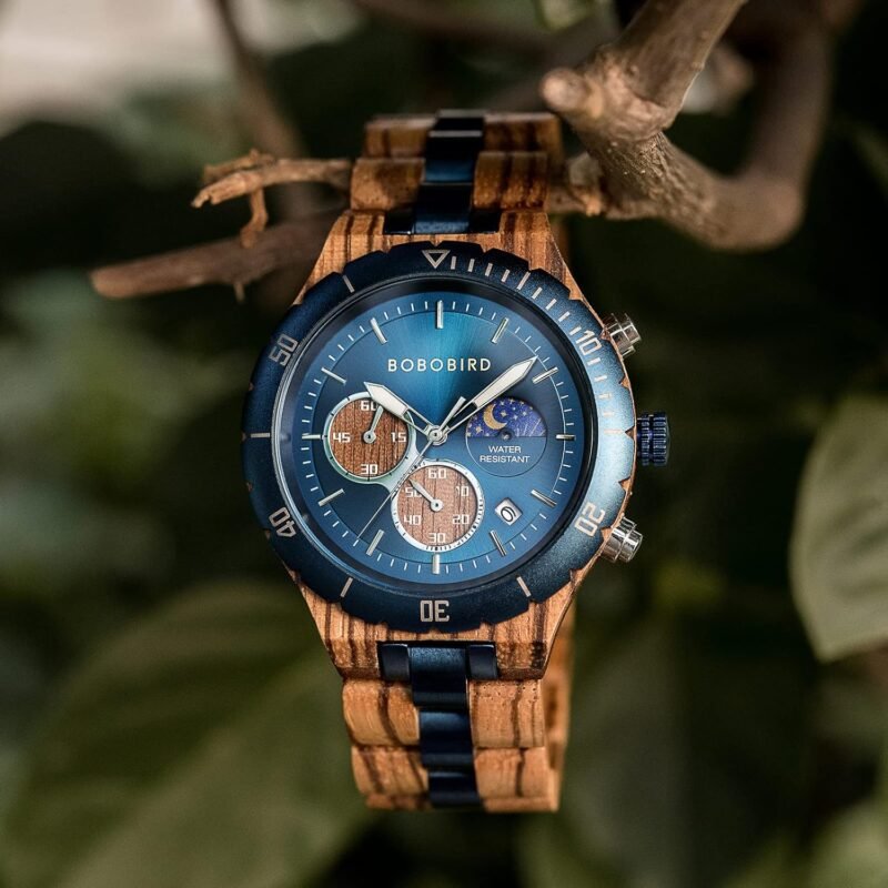 2win Mens Personalized Engraved Wooden Watches Fashion Multifunction Custom Watch Birthday Anniversary Wood Watches for Husband Boyfriend Dad Him Son with Gift Box - Image 6