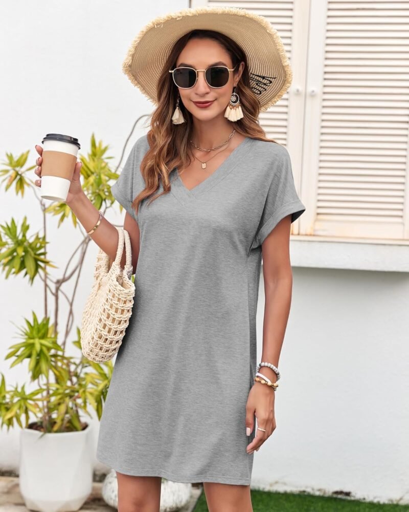 MISFAY Women Summer T Shirt Dresses 2025 Casual Short Sleeve Sundress V Neck Loose Tank Short Dress Vacation Outfits - Image 4