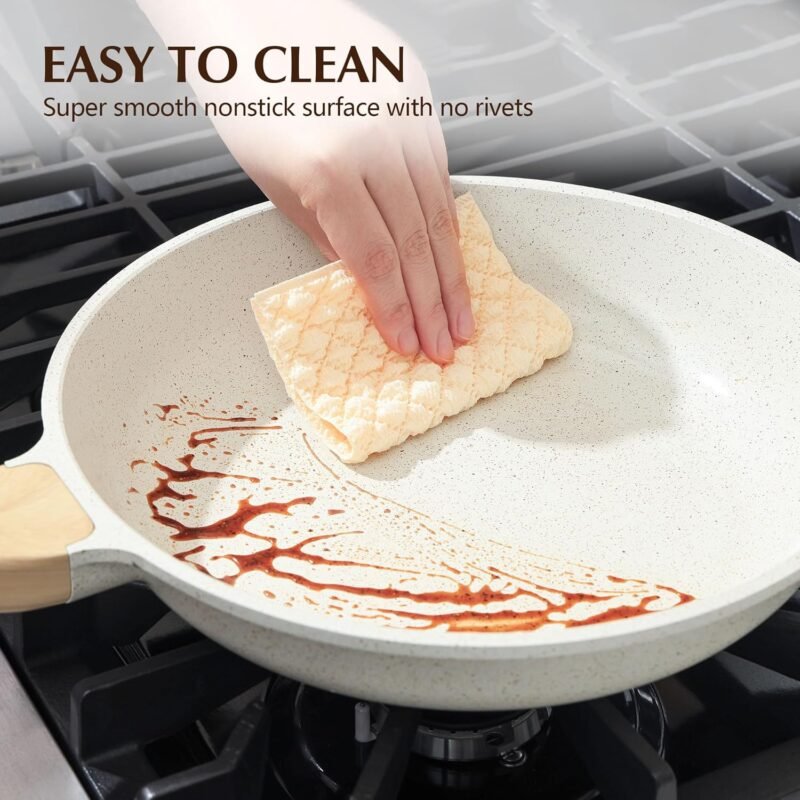 SENSARTE Nonstick Ceramic Frying Pan with Lid 8/9.5/11/12.5 Inch Omelet Pan Skillet, PFAS/PTFE/PFOA Free Healthy Non-toxic Chef's Pan Induction Compatible Egg Pan with Heat Resistant Handle - Image 4