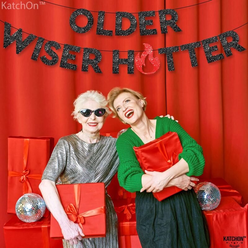 KatchOn Older Wiser Hotter Glitter Black Banner - 10 Feet, Reusable, Adult Birthday Decorations - Image 7