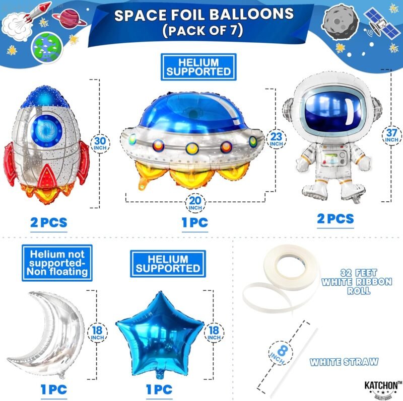 KatchOn, Large Astronaut Space Balloons Set - 37 Inch, Pack of 7 | Space Themed Balloons for Space Themed Party Decorations | Outer Space Balloons | Astronaut Balloons for Space Birthday Decorations - Image 4