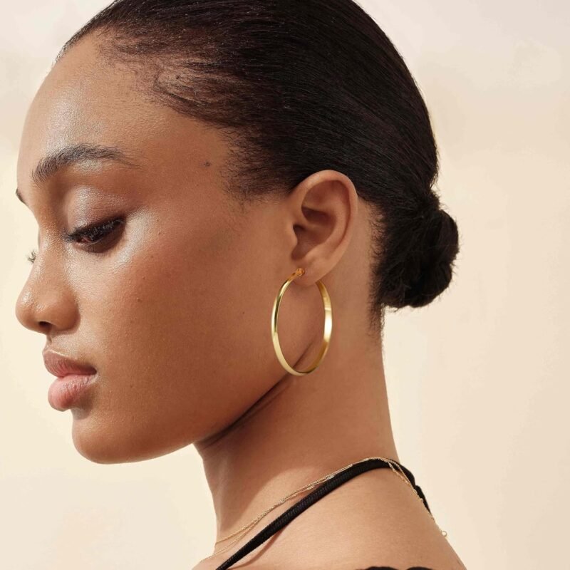 OOOPEL 3mm Wide Large Hoop Earrings for Women Hypoallergenic 925 Sterling Silver Post Gold Earrings Lightweight Silver Hoop Earrings Oversize Big Gold Hoops 30/40/50/60MM - Image 2