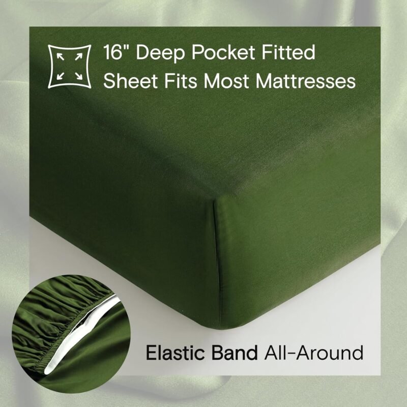 DOZ Sheet Set, 100% Viscose derived from Bamboo, Organically Grown, Buttery Soft, Cooling Sheets, High GSM, Deep Pockets - 4 Piece - 2 Pillowcases 1 Fitted 1 Top Sheet (Forest, King) - Image 4