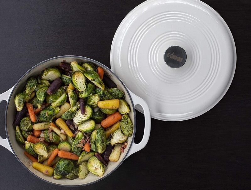 Lodge 7.5 Quart Enameled Cast Iron Dutch Oven with Lid – Dual Handles – Oven Safe up to 500° F or on Stovetop - Use to Marinate, Cook, Bake, Refrigerate and Serve – Oyster White - Image 6