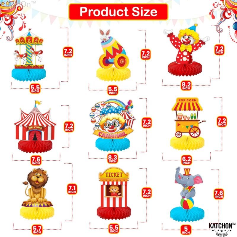 KatchOn Carnival Centerpieces - Pack of 9 | Themed Party Decor for Tables, Circus Table Decorations - Image 3