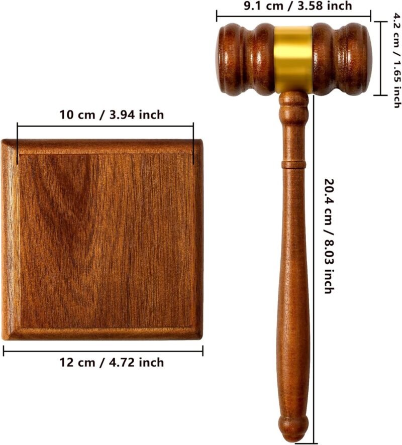 Premium Wooden Gavel and Block Set with Gold Band - Perfect for Student, Lawyer, Auction, Court, and Judge Meetings - Large Acacia Wood Gavel with Rectangular/Square Block - Image 3