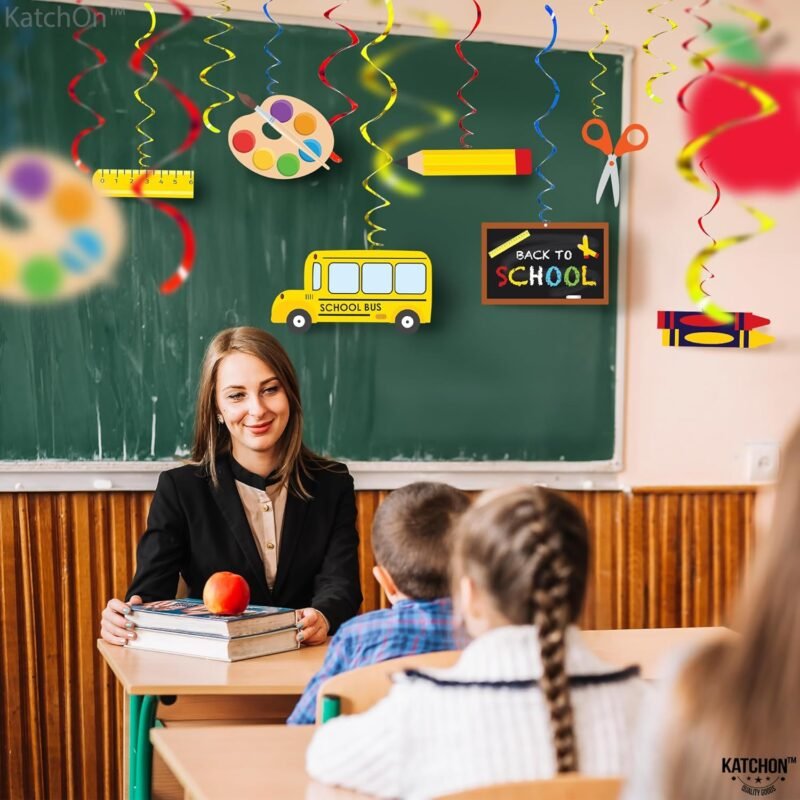 KatchOn, Hanging Swirls for Back To School Decorations - Pack of 46 | Back To School Party Decorations | Back To School Hanging Decorations | First Day of School Decorations | Classroom Ceiling Decor - Image 9