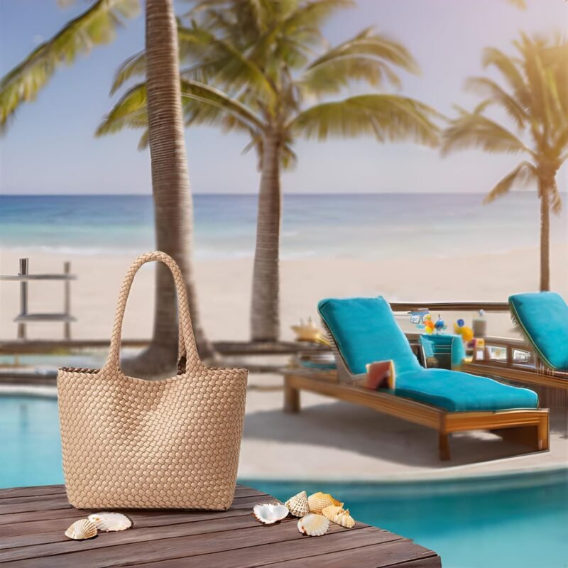 Woven Tote Bag Womens Purse: Vegan Leather Shoulder Handbags - Fashion Summer Beach Tote Bags - Large Travel Totes - Image 7