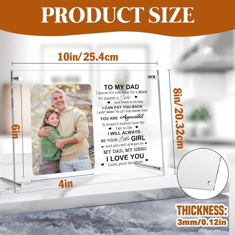Personalized Dad Gifts from Daughter, Father's Day Acrylic Picture Frame (8"x10") Gifts for Men on Birthday - Gift For Dad - Double Panel Frame with Your Photo - Home Decor Desktop Display - Image 3