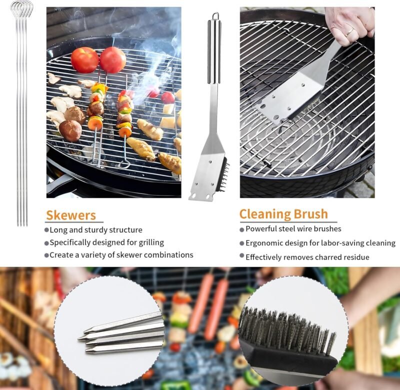 11Pcs Stainless Steel BBQ Grilling Accessories Set, Dad Gifts for Fathers Day Grilling Gifts,Portable Practical Grill Tools Utensils Kit with Storage Bag for Outdoor Grill Camping Backyard - Image 5