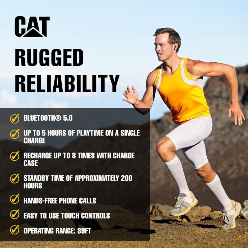CAT Bluetooth Noise Canceling Ear Buds - Rugged Wireless Work Earbuds, Bluetooth Work Headphones, Dust Proof, Shock Proof, Water Resistant, Compatible with Apple, Android - Image 6
