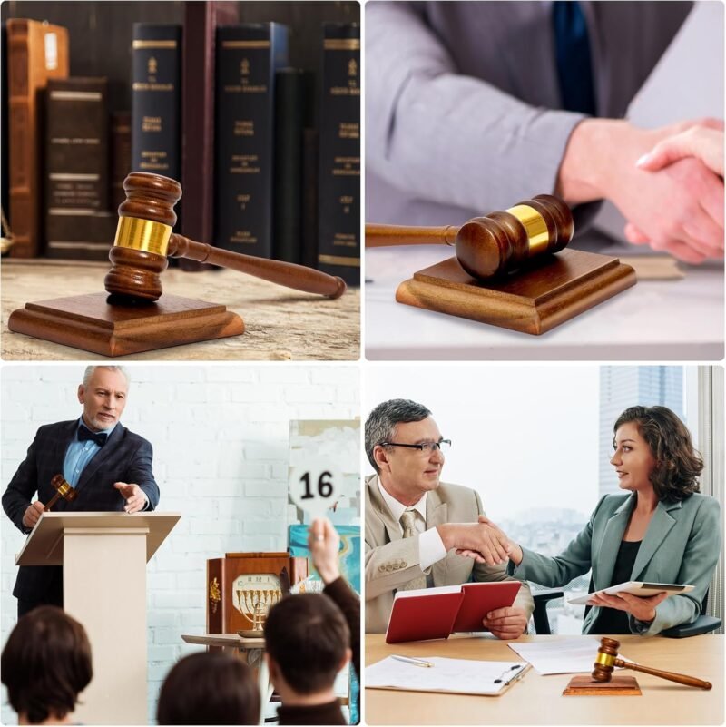 Premium Wooden Gavel and Block Set with Gold Band - Perfect for Student, Lawyer, Auction, Court, and Judge Meetings - Large Acacia Wood Gavel with Rectangular/Square Block - Image 7