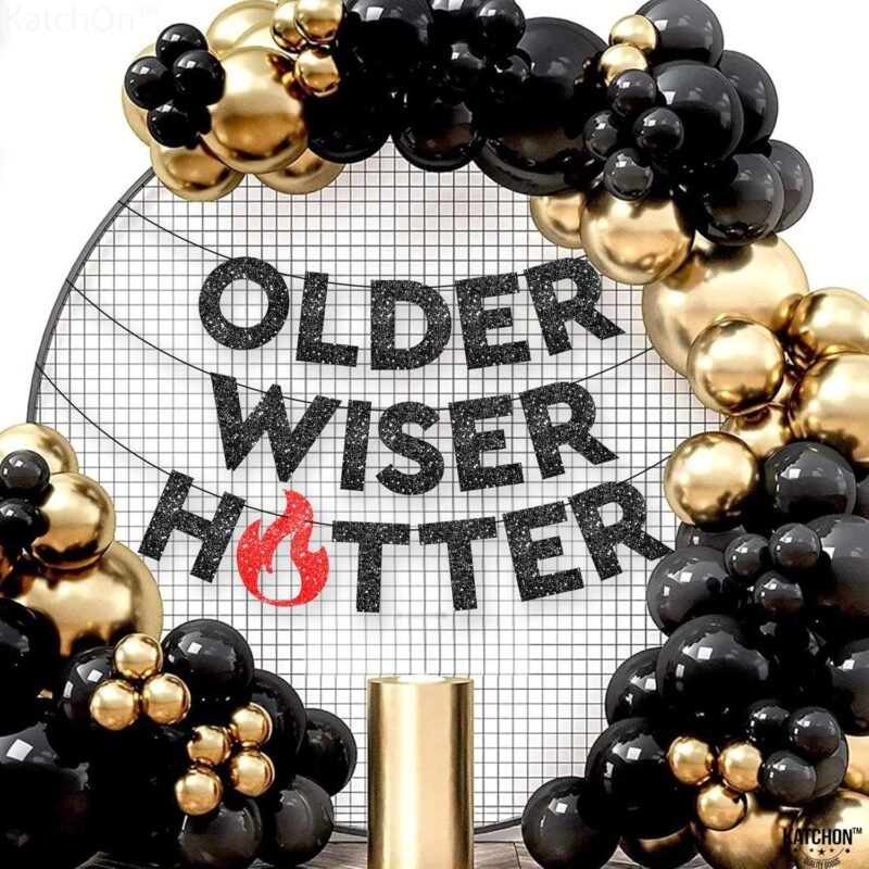 KatchOn Older Wiser Hotter Glitter Black Banner - 10 Feet, Reusable, Adult Birthday Decorations - Image 5