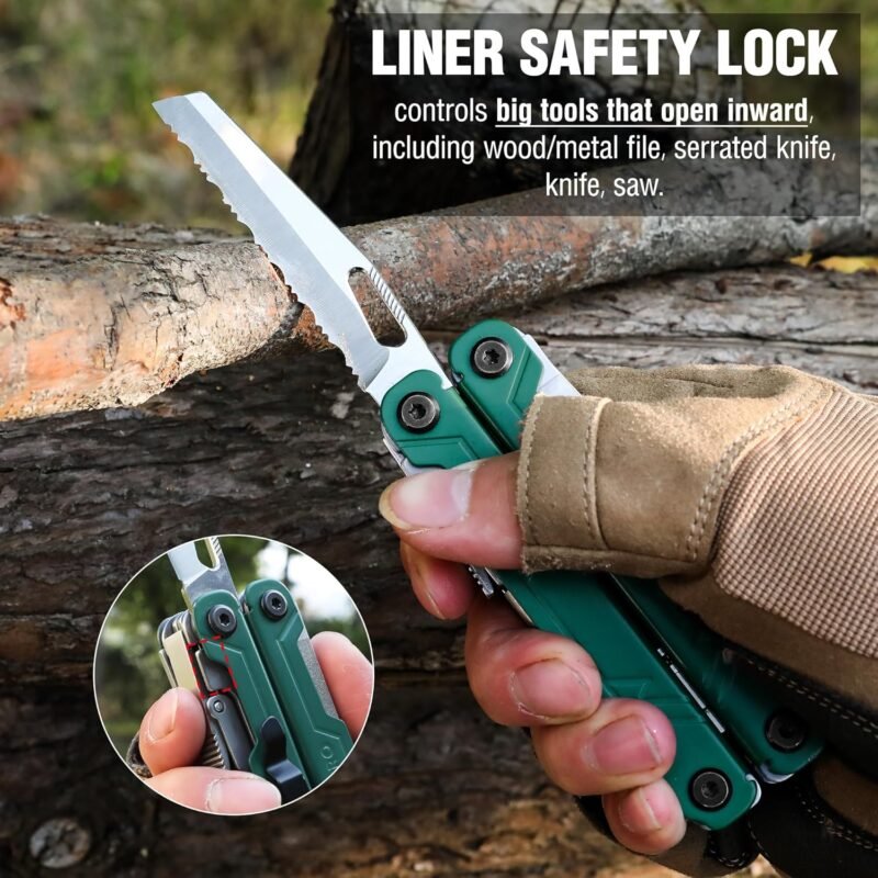 WORKPRO 18-in-1 Multi Tool Pliers, Stainless Steel EDC Multitool with Pocket Knife, 2 Safety Locks, Belt Clip and Oxford Pouch, Multipurpose Utility Multiuse Tool for Camping Outdoor Activities - Image 3