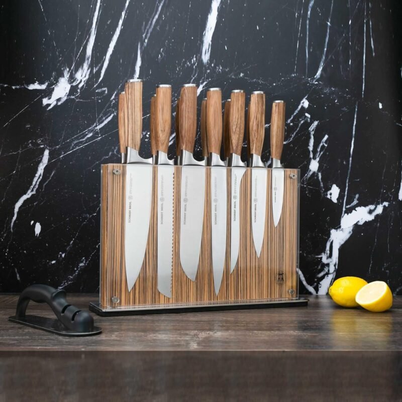 Schmidt Brothers - Zebra Wood, 15-Piece Kitchen Knife Set, High-Carbon Stainless Steel Cutlery with Zebra Wood and Acrylic Magnetic Knife Block and Knife Sharpener - Image 7