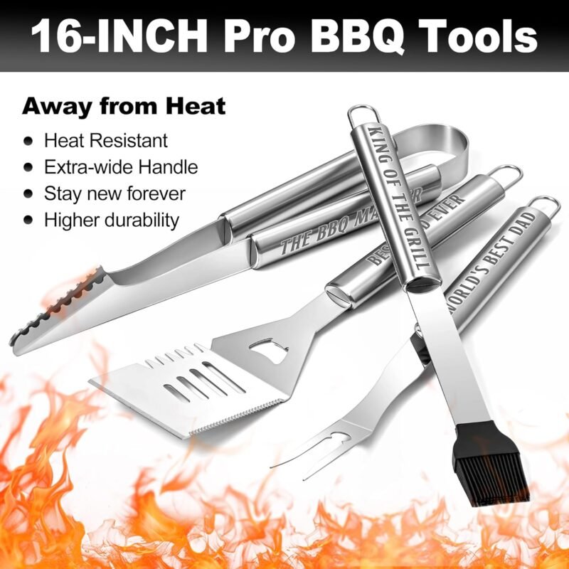 Fathers Day Dad Gifts from Daughter, Grilling Accessories, Heavy Duty Stainless Steel Grill Set BBQ Grill Tools for Outdoor Grill with Aluminum Case, Camping Grill Utensils Set Ideal Grilling Gifts - Image 2