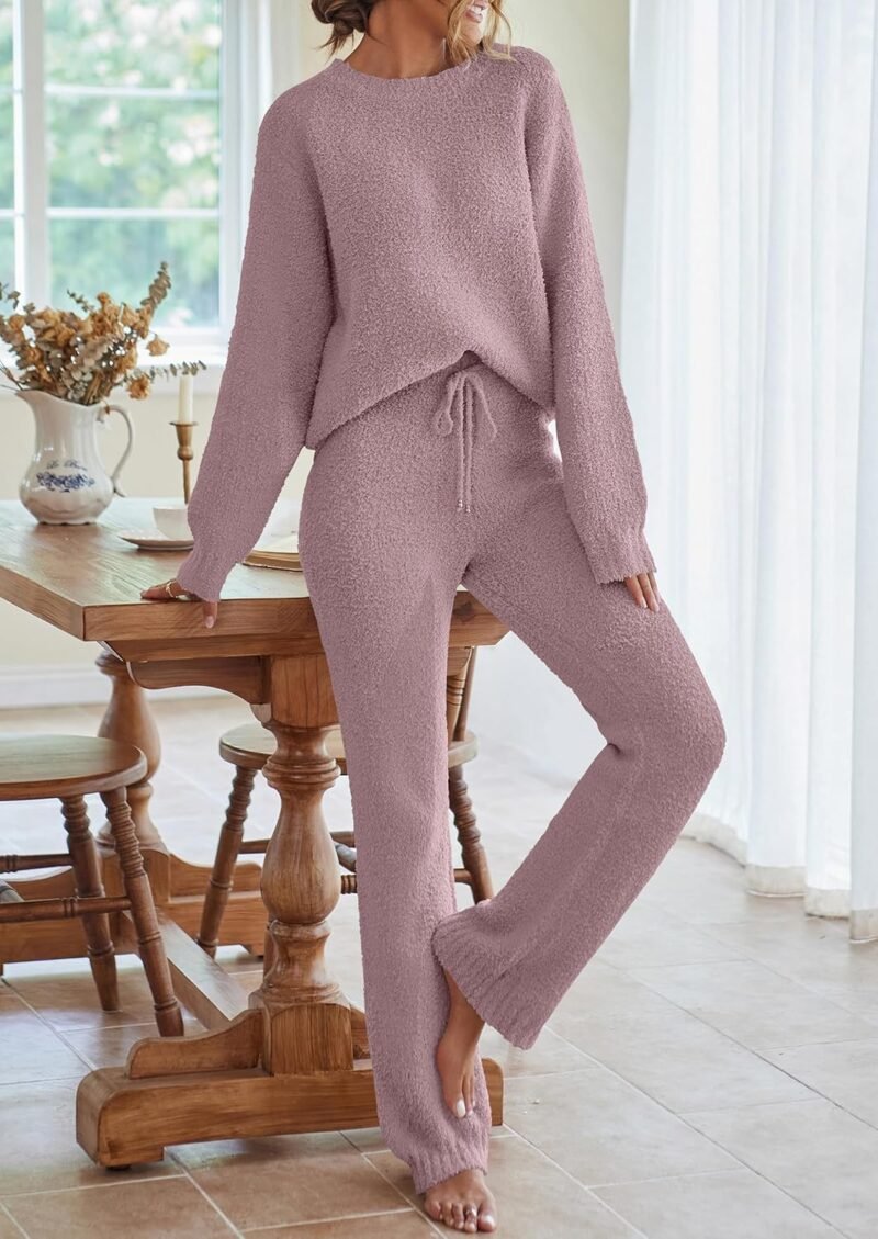 MEROKEETY Womens Fuzzy Fleece Long Sleeve 2 Piece Loungewear Outfits Sweater Pants Pajama Sets - Image 7