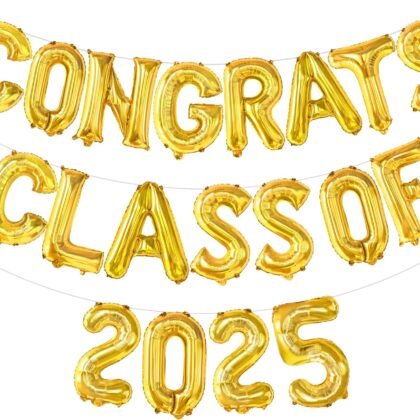 KatchOn, Gold Congrats Class of 2025 Balloons - 16 Inch | Graduation Balloons for Graduation Decorations Class of 2025 | Class of 2025 Balloons, Class of 2025 Decorations