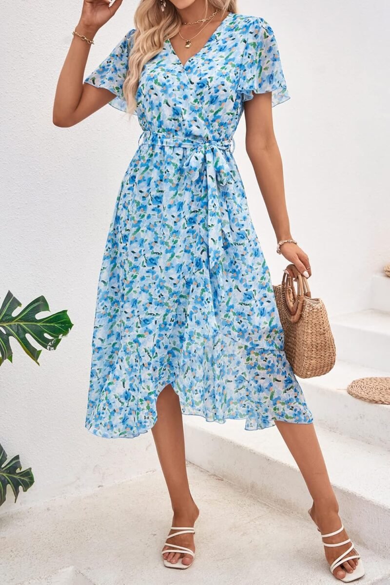 PRETTYGARDEN Women's Summer Floral Boho Maxi Dress Wrap Short Sleeve V Neck Ruffle A-Line Flowy Wedding Guest Long Dresses - Image 7