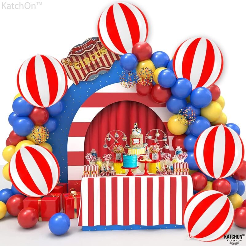 KatchOn Red and White Carnival Balloons - Pack of 6 | Circus Decorations | Striped Balloons for Theme Party - Image 3
