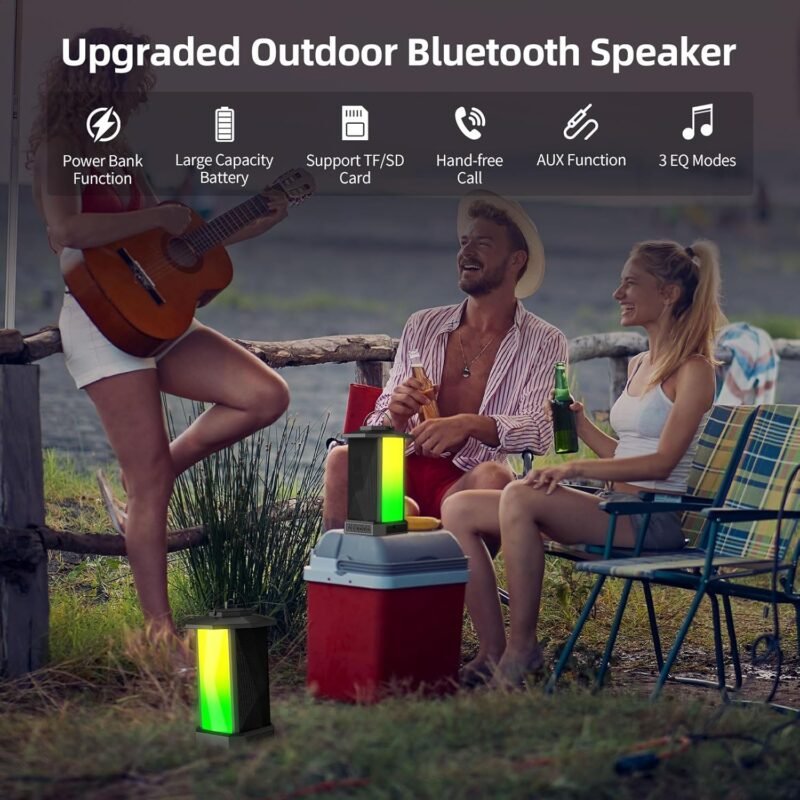 Ortizan Outdoor Speaker, Bluetooth Speaker with Lights, 50W Stereo Sound, IPX5 Waterproof, 24H Playtime, Sync up to 100 Wireless Speakers, Portable for Outdoors/Patio/Porch, Tech Gadgets, Gift for Men - Image 6