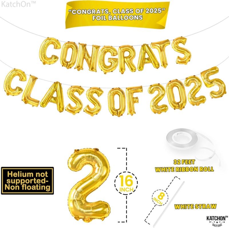 KatchOn, Gold Congrats Class of 2025 Balloons - 16 Inch | Graduation Balloons for Graduation Decorations Class of 2025 | Class of 2025 Balloons, Class of 2025 Decorations - Image 2