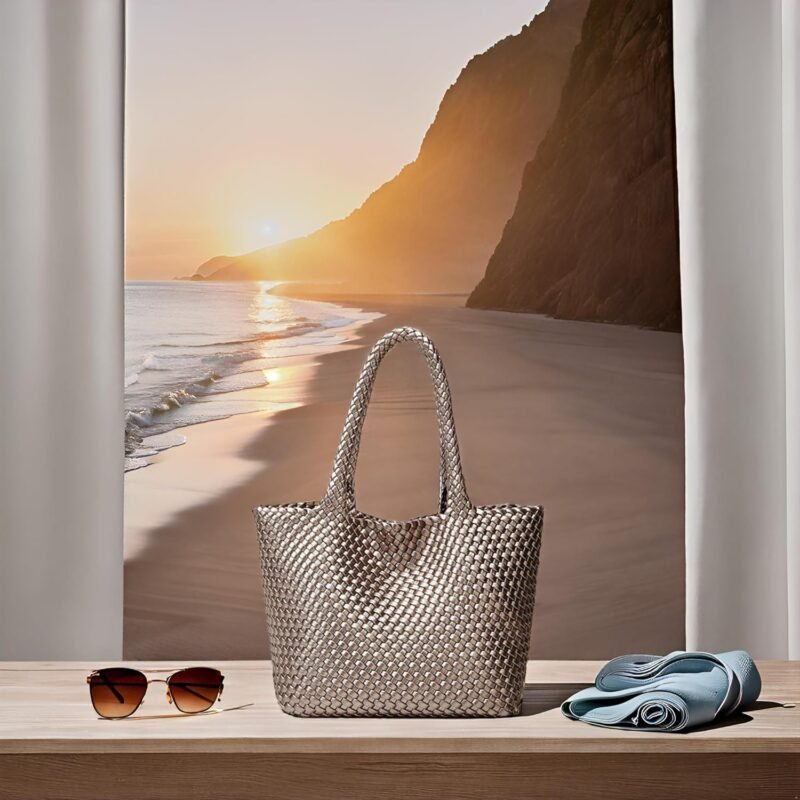 Woven Tote Bag Womens Purse: Vegan Leather Shoulder Handbags - Fashion Summer Beach Tote Bags - Large Travel Totes - Image 8