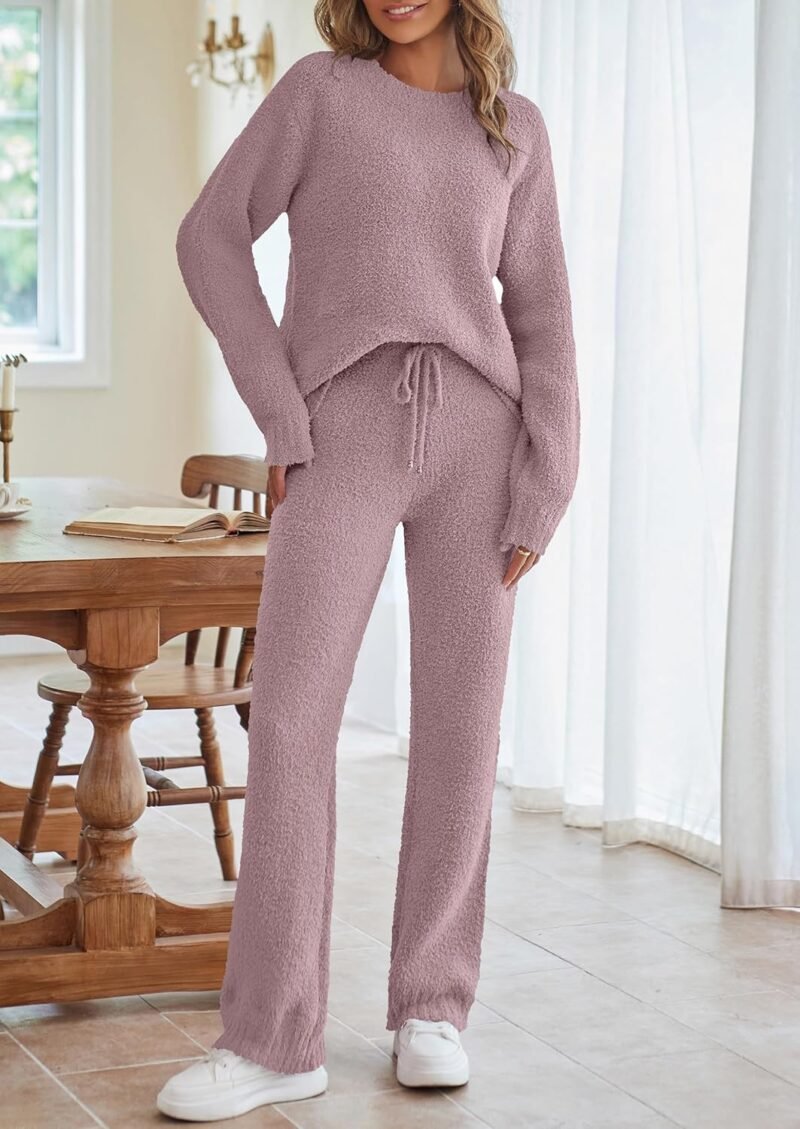 MEROKEETY Womens Fuzzy Fleece Long Sleeve 2 Piece Loungewear Outfits Sweater Pants Pajama Sets - Image 2