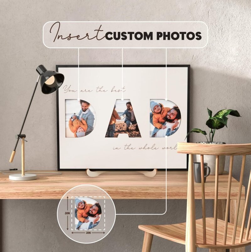 Father's Day Gift For Dad, Photo Frame DAD Sign For Table Decoration, Photo Fame From Daughter, Display 3 Photos 3x3 Inch, Father's Day Gift, Home Office Decoration (Picture Frame) - Image 3