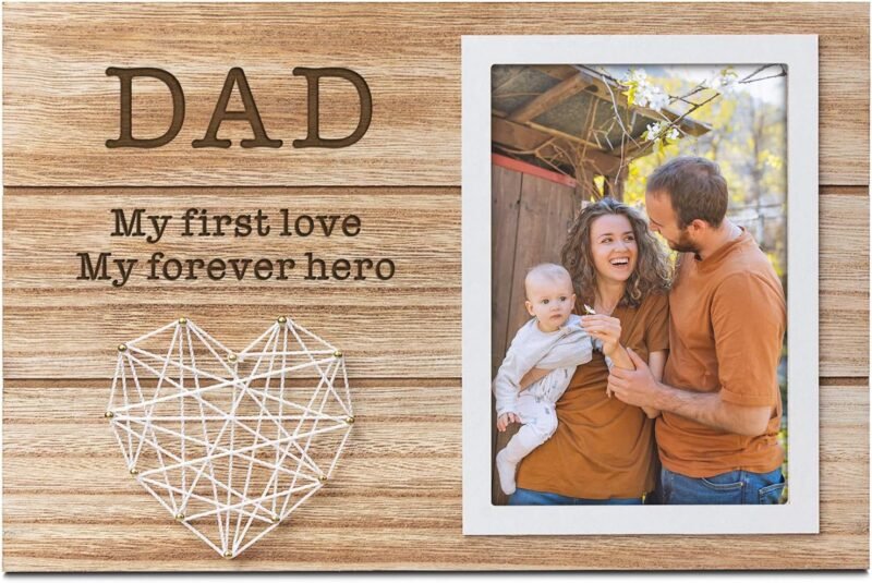 Personalized Wood Picture Frame Photo Fathers Day Personalized Gifts for Dad from Daughter Son Cute Engraved Wooden Frame Fits 4x6 Picture Plaque Keepsake to Daddy Gift Photo Holder