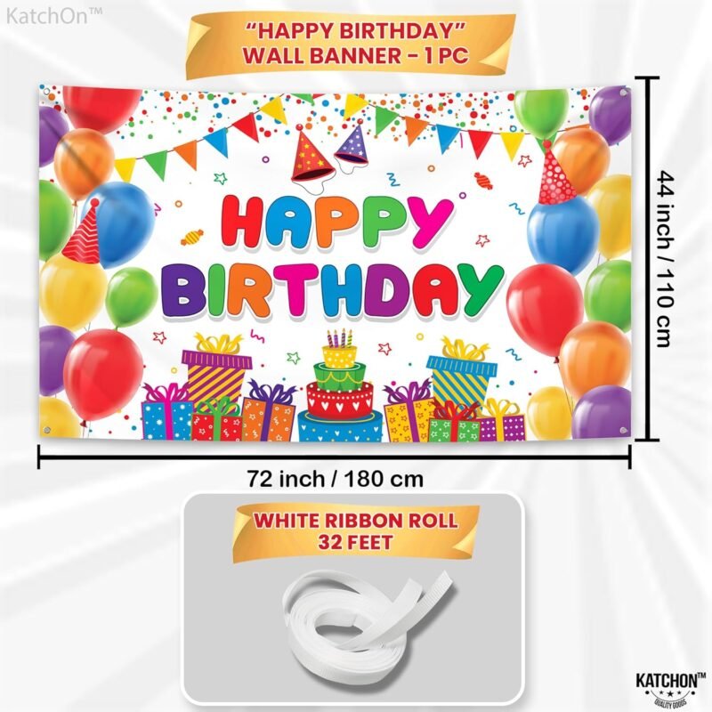 KatchOn, Rainbow Happy Birthday Banner- Xtralarge 72x44 Inch | Colorful Happy Birthday Sign for Rainbow Birthday Party Supplies | Rainbow Birthday Decorations | Rainbow Birthday Backdrops for Girls - Image 2